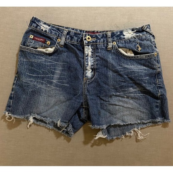 Baby Phat Y2K Denim Cut Off Shorts 11 Distressed Frayed Hem Blue 30x3 - Picture 1 of 7